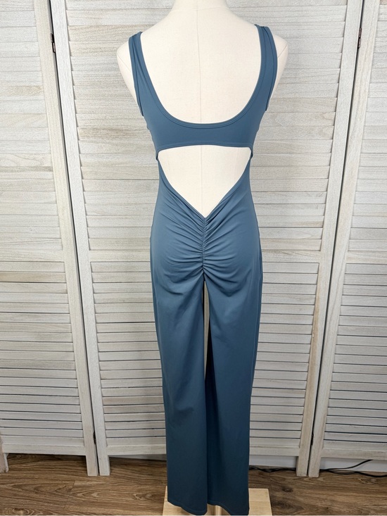 Fancy Add Pants - FANCY ADD "Lizvette" V Back Flare Leg Jumpsuit Women's Activewear Blue/Green-XL